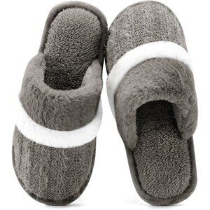 🆕Women's  Grey  Cozy Comfy Memory Foam Slippers Slip-On Indoor House Shoes